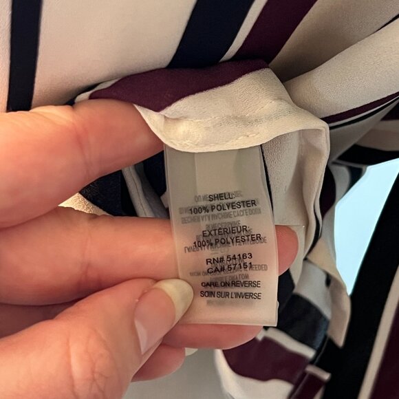 Ivanka Trump Sz L Striped Cream Burgundy hook closure Black Blouse Top POSH55 - Picture 14 of 15